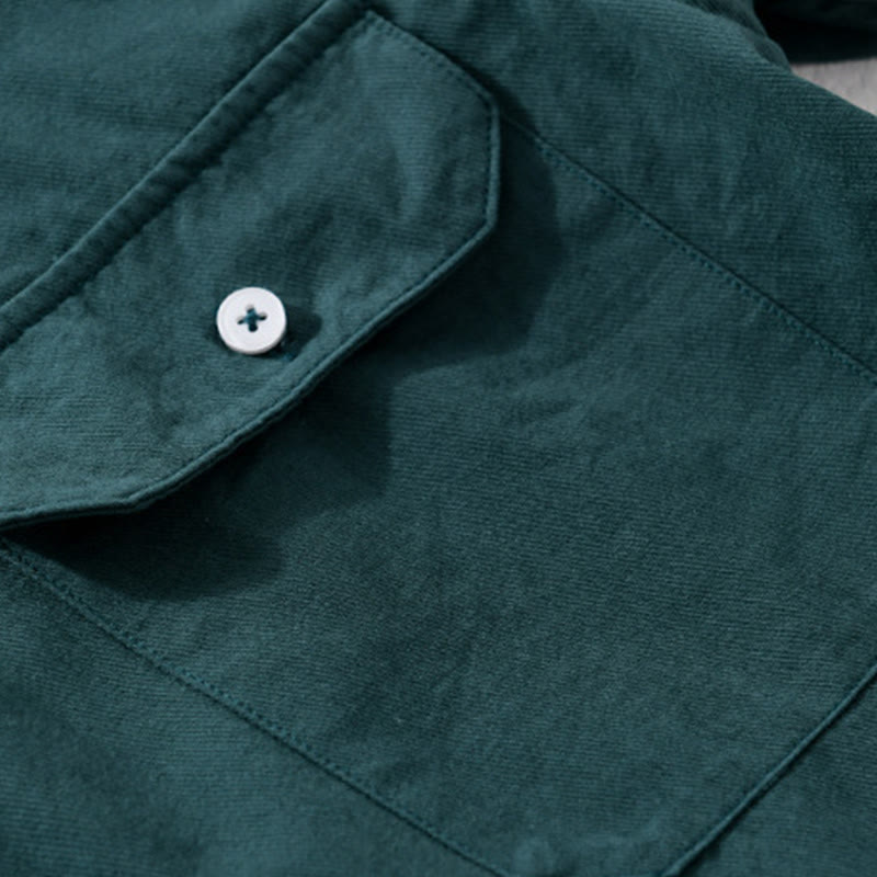 Buddha Stones Daily Casual Pure Color Lapel Men's Short Sleeve Cotton Linen Shirt With Pockets - image 10
