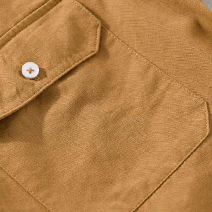Buddha Stones Daily Casual Pure Color Lapel Men's Short Sleeve Cotton Linen Shirt With Pockets - image 15