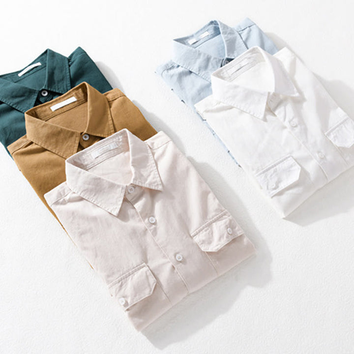 Buddha Stones Daily Casual Pure Color Lapel Men's Short Sleeve Cotton Linen Shirt With Pockets - image 21