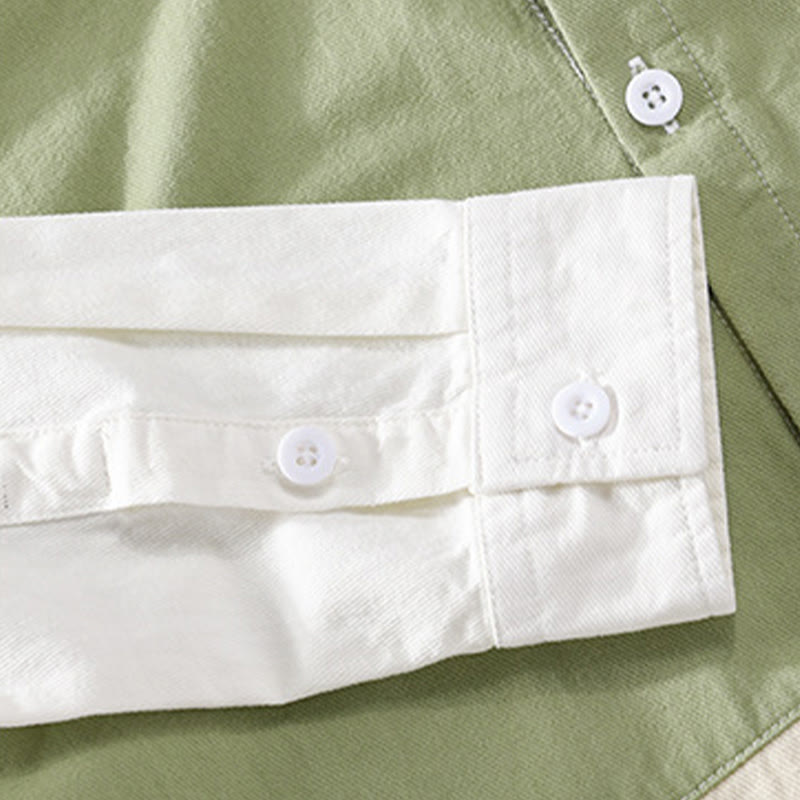 Buddha Stones Spring Stitching Contrast Color Lapel Long Sleeve Button Design Men's Cotton Linen Shirt With Pockets - image 11