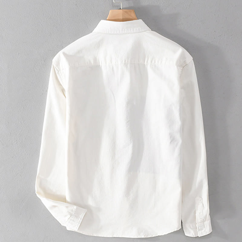 Buddha Stones Spring Stitching Contrast Color Lapel Long Sleeve Button Design Men's Cotton Linen Shirt With Pockets - image 1