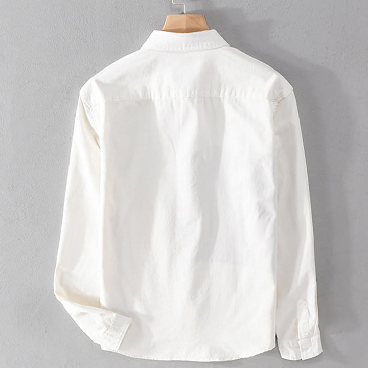 Buddha Stones Spring Stitching Contrast Color Lapel Long Sleeve Button Design Men's Cotton Linen Shirt With Pockets - image 1