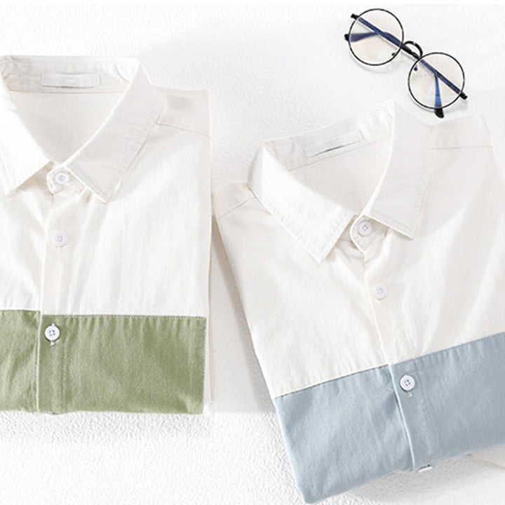 Buddha Stones Spring Stitching Contrast Color Lapel Long Sleeve Button Design Men's Cotton Linen Shirt With Pockets - image 16