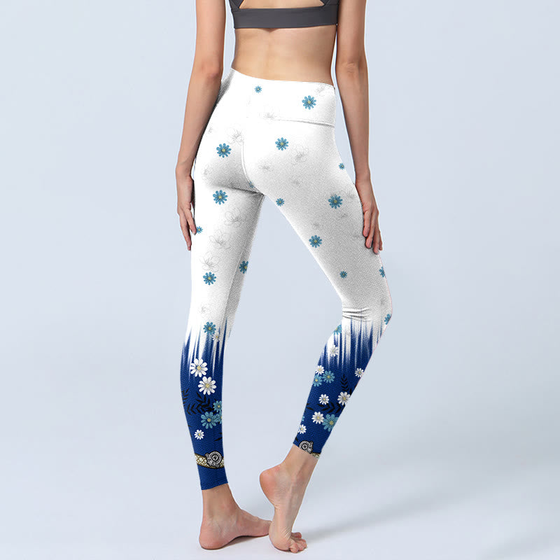 Buddha Stones White Flowers Grass Leaves Pattern Print Gym Leggings Women's Yoga Pants - image 4