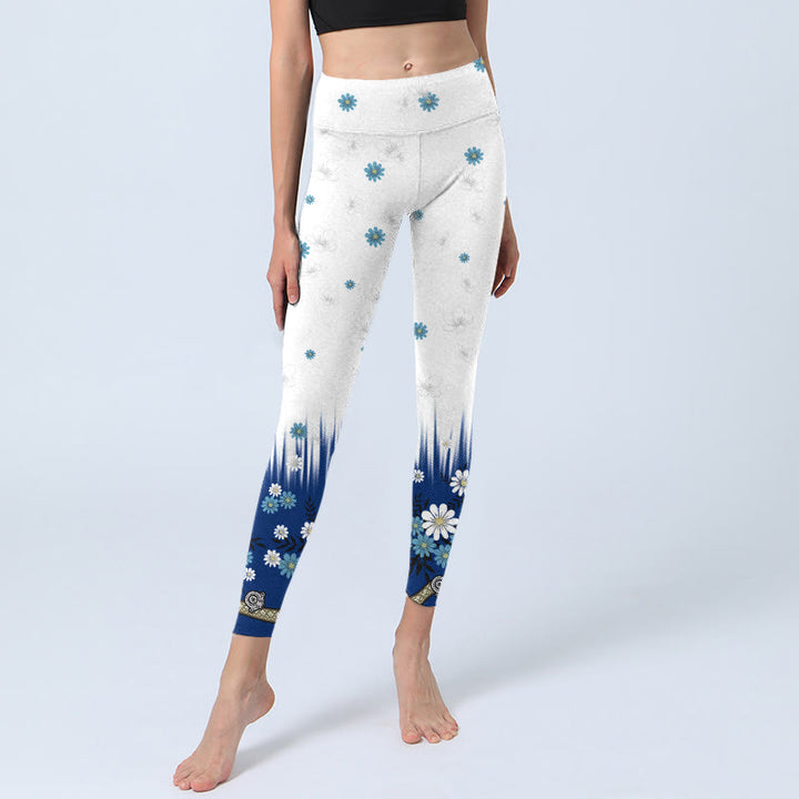 Buddha Stones White Flowers Grass Leaves Pattern Print Gym Leggings Women's Yoga Pants - image 6