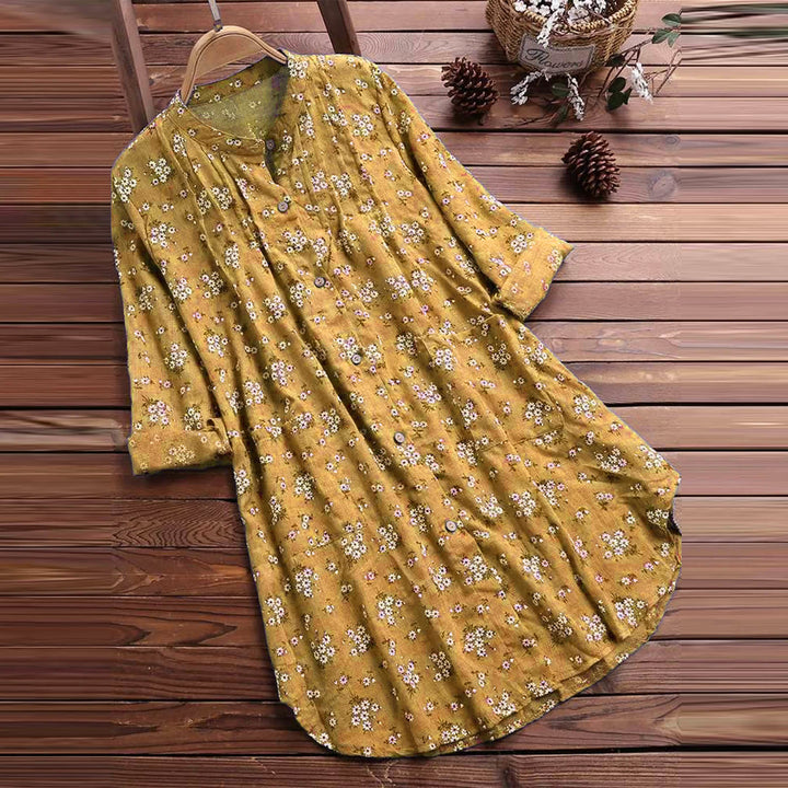 Buddha Stones Florals Buttons Long Sleeve Cotton Women's Shirt - Goldenrod - US8-10，UK/AU12-14，EU40-42 (2XL) - image 4