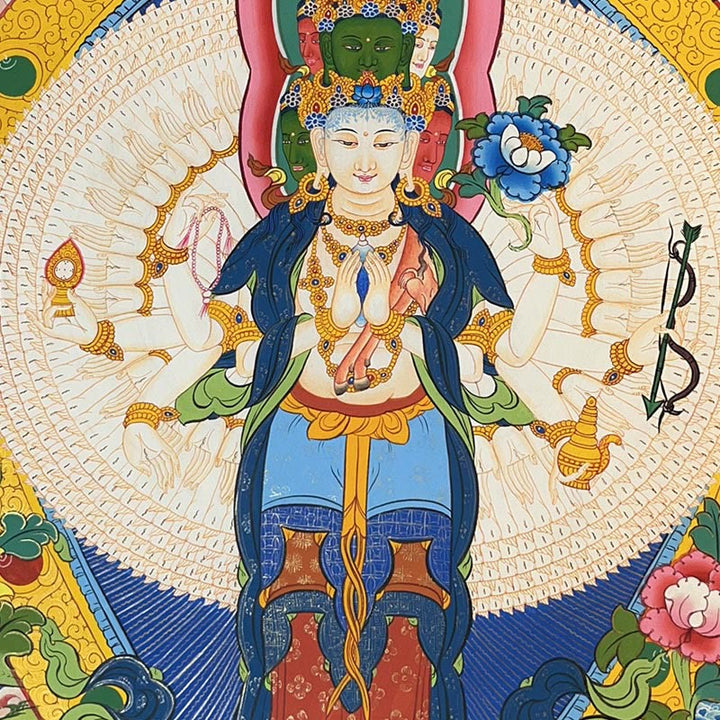 Buddha Stones Tibetan Thangka Painting Yellow God of Wealth Green Tara Avalokitesvara Handmade Decoration Blind Box(Random Style)