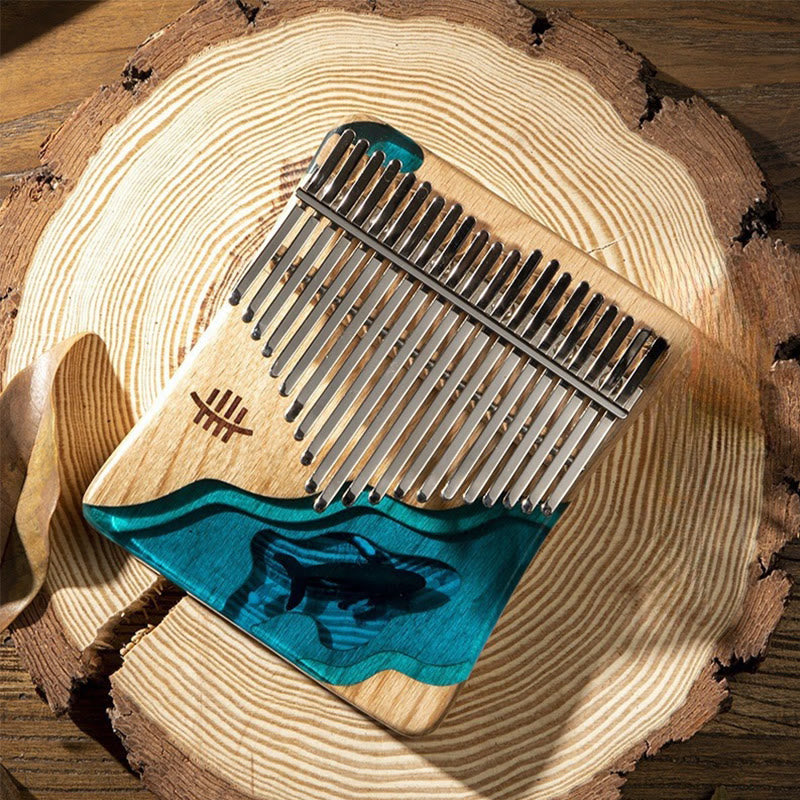 Buddha Stones Kalimba 17/21 Keys Thumb Piano Beech Wood Deep Sea Blue Whale Portable Finger Piano