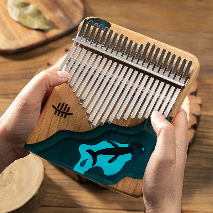Buddha Stones Kalimba 17/21 Keys Thumb Piano Beech Wood Deep Sea Blue Whale Portable Finger Piano