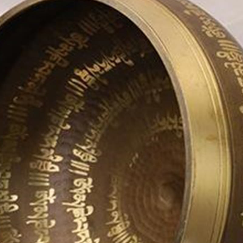 Buddha Stones Handcrafted Singing Bowl Scripture Pattern for Healing and Meditation Sound Bowl Set - image 10