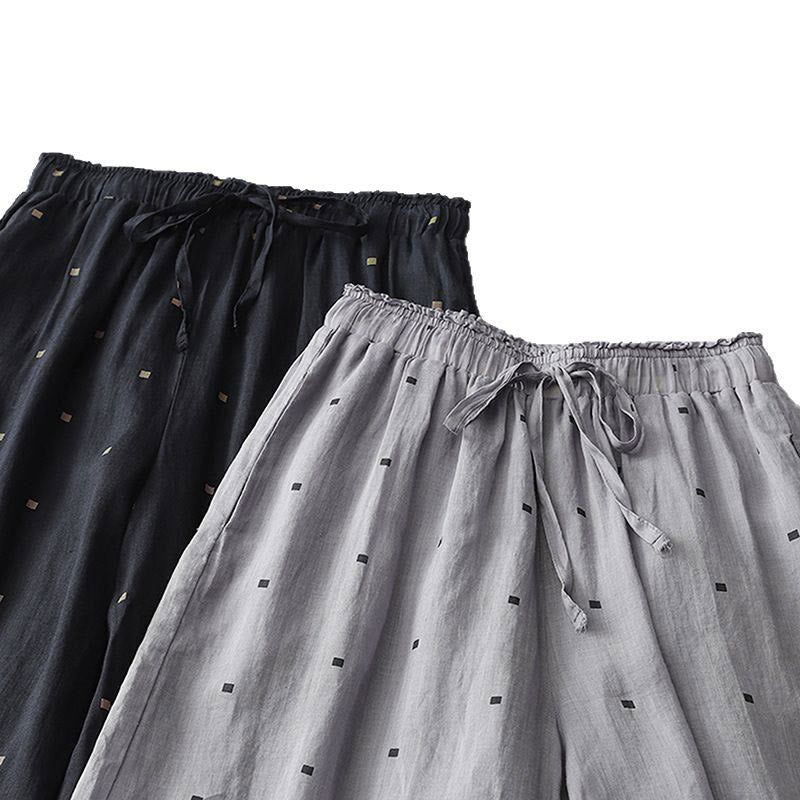 Buddha Stones Summer Casual Polka Dot Pattern Design Cotton Linen Women's Wide Leg Pants With Pockets - image 17