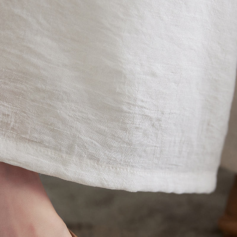 Buddha Stones 2Pcs Beige Chinese Frog-Button Design Long Sleeve Shirt Top Pants Meditation Zen Tai Chi Cotton Linen Clothing Women's Set - image 16