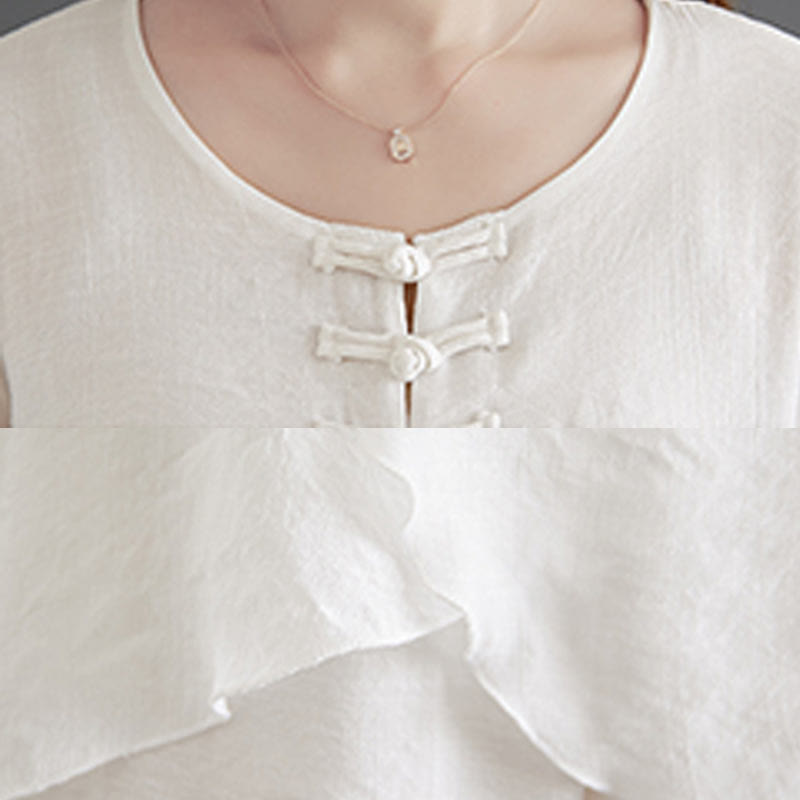 Buddha Stones 2Pcs Beige Chinese Frog-Button Design Long Sleeve Shirt Top Pants Meditation Zen Tai Chi Cotton Linen Clothing Women's Set - image 17