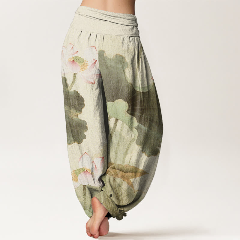 Buddha Stones Cotton Casual Lotus Petal Pods Pattern Women's Elastic Waist Harem Pants - image 6