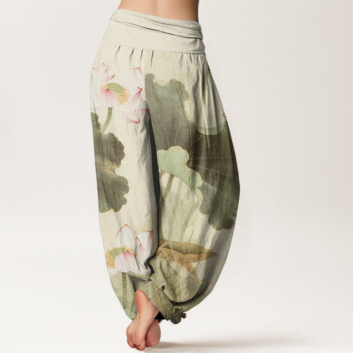 Buddha Stones Cotton Casual Lotus Petal Pods Pattern Women's Elastic Waist Harem Pants - image 6