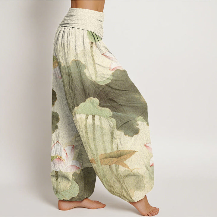 Buddha Stones Cotton Casual Lotus Petal Pods Pattern Women's Elastic Waist Harem Pants - image 5