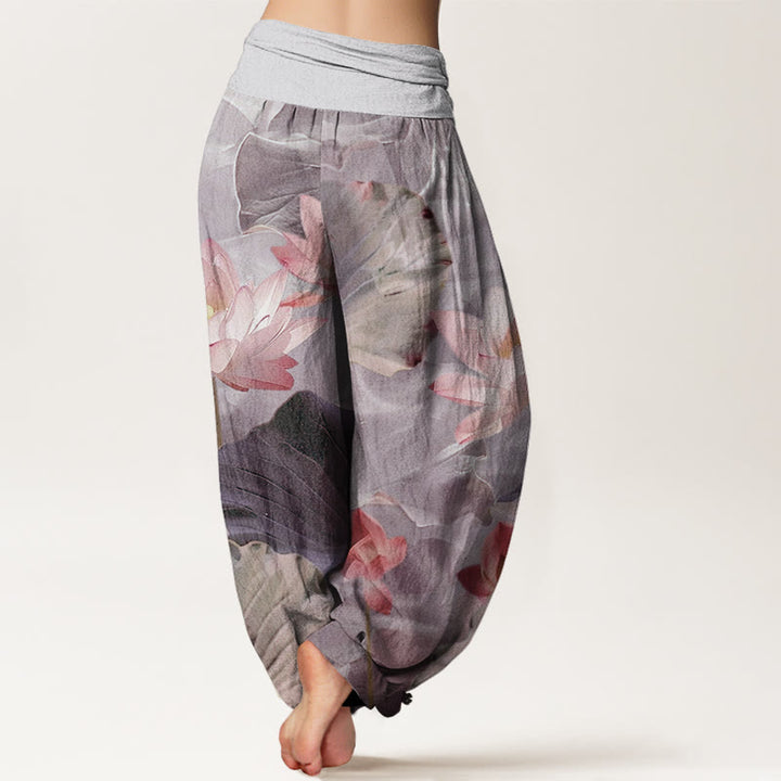 Buddha Stones Casual Lotus Petal Pond Pattern Women's Elastic Waist Harem Pants - image 6
