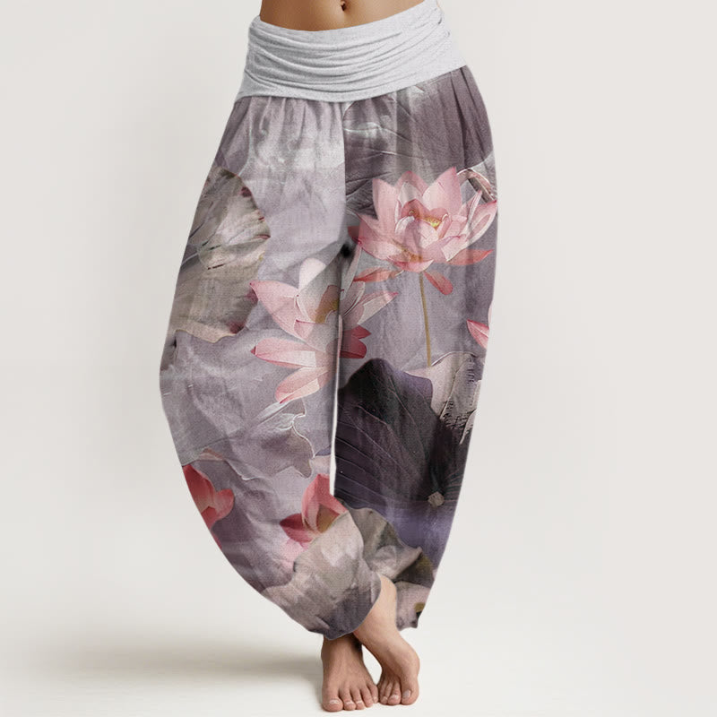Buddha Stones Casual Lotus Petal Pond Pattern Women's Elastic Waist Harem Pants - Thistle - US22，UK/AU26，EU54 (6XL) - image 4