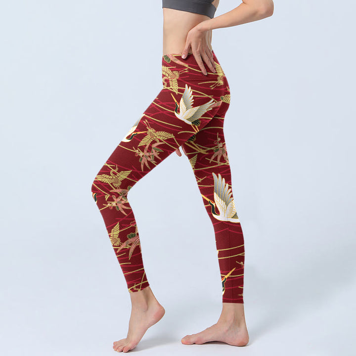 Buddha Stones Flying Cranes Slender Branches Print Gym Leggings Women's Yoga Pants - image 2