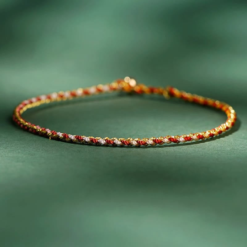 Buddha Stones Colorful Rope Luck Coin Bead Abundance Extra Thin Braided Bracelet - Red - Bare Rope - 20cm - image 8