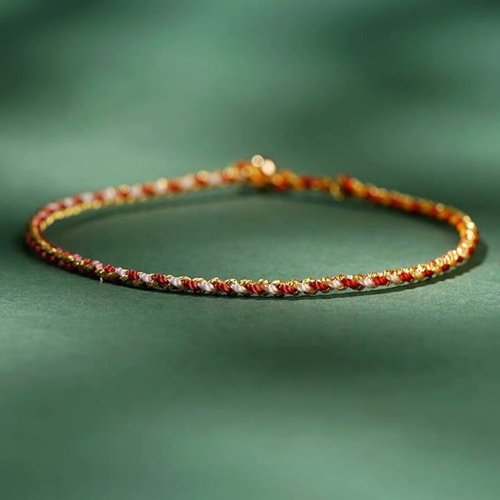 Buddha Stones Colorful Rope Luck Coin Bead Abundance Extra Thin Braided Bracelet - Red - Bare Rope - 20cm - image 8