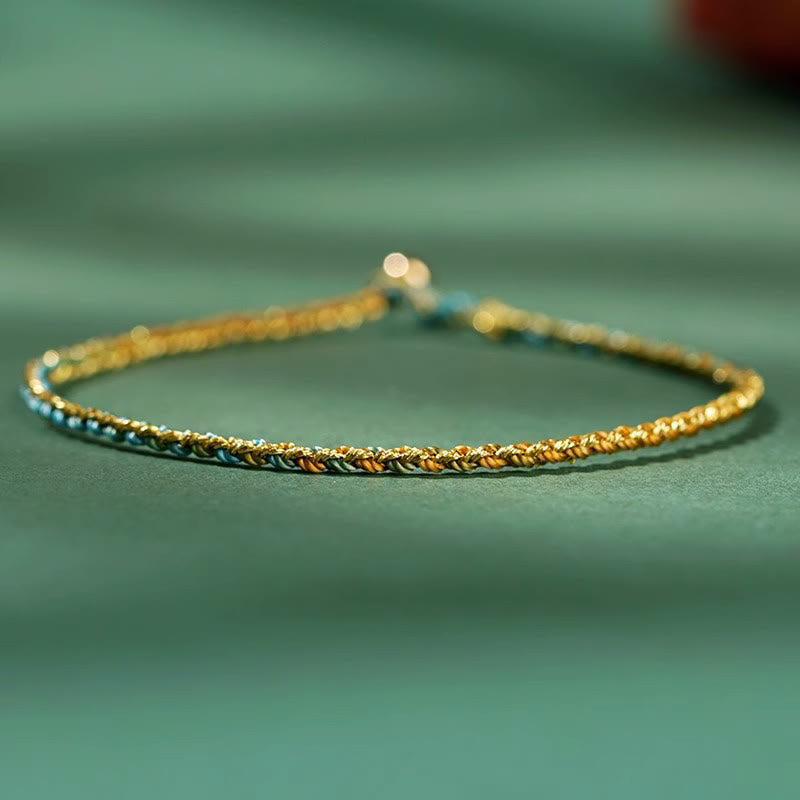 Buddha Stones Colorful Rope Luck Coin Bead Abundance Extra Thin Braided Bracelet - Green - Bare Rope - 20cm - image 13