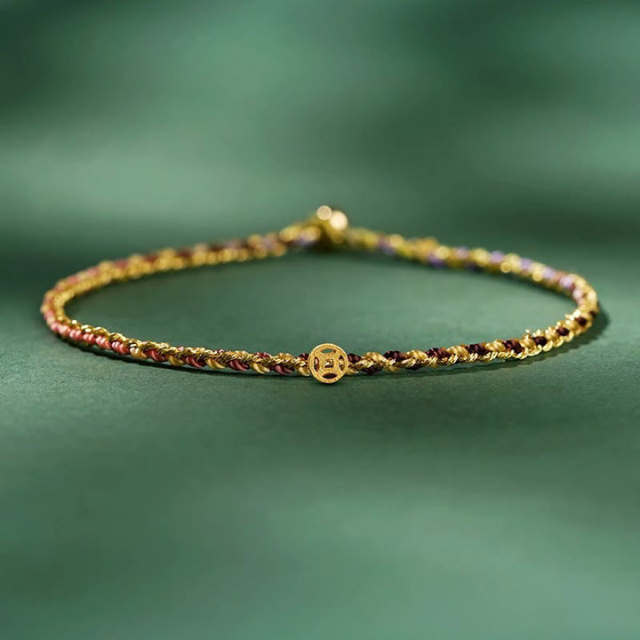 Buddha Stones Colorful Rope Luck Coin Bead Abundance Extra Thin Braided Bracelet - Yellow - Rope With Copper Coin - 20cm - image 20