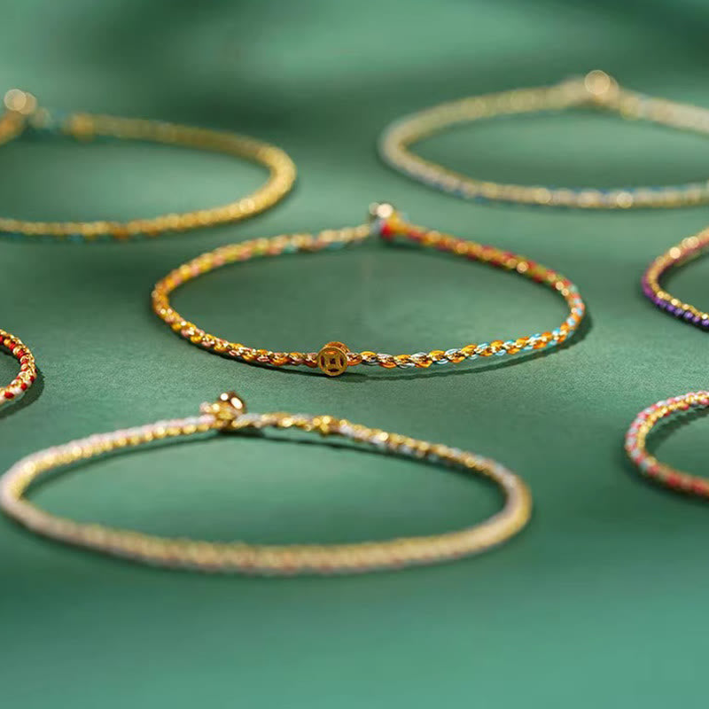 Buddha Stones Colorful Rope Luck Coin Bead Abundance Extra Thin Braided Bracelet - image 22