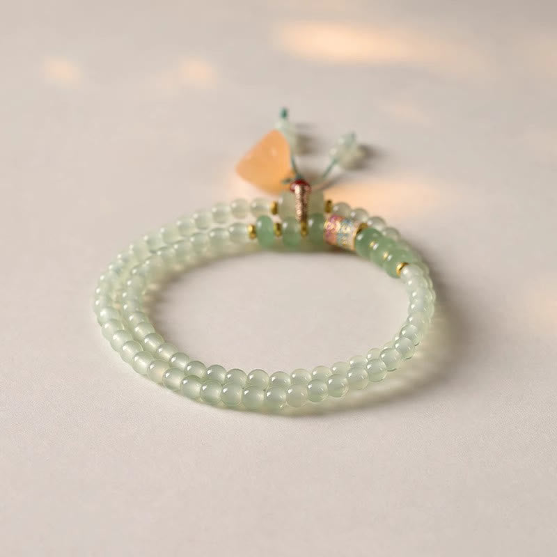 Buddha Stones Multiple Circles Natural Aventurine Glass Lotus Pods Lucky Bamboo Positivity Bracelet