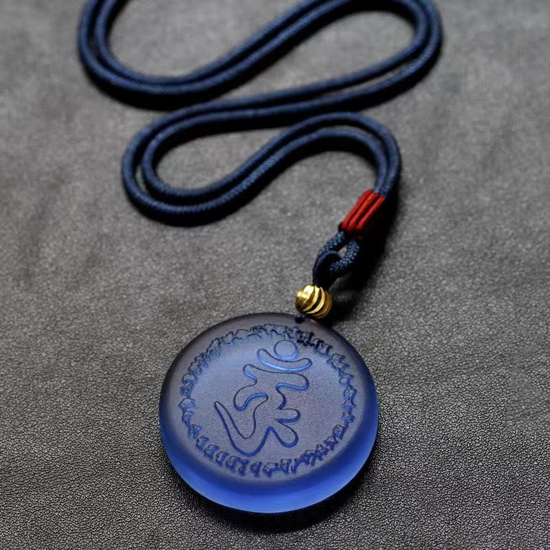Buddha Stones Tibet Shurangama Mantra Liuli Crystal Necklace Pendant - image 1