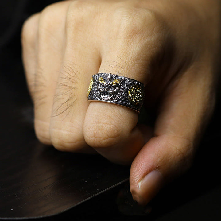 Buddha Stones 925 Sterling Silver PiXiu Copper Coin Brass Wealth Luck Adjustable Ring - image 4