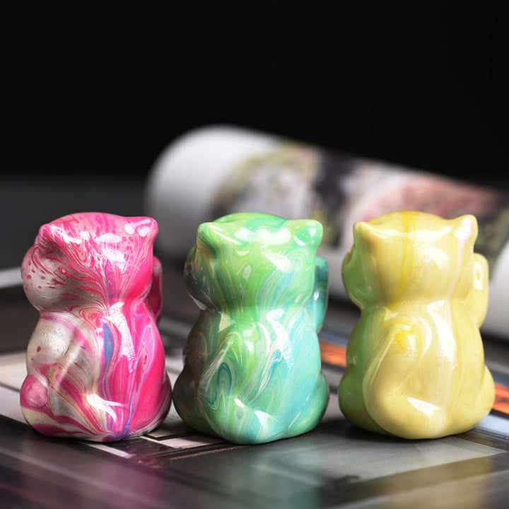 Buddha Stones Cute Mini Cat Rosewood Lacquer Craft Warmth Decoration Random Color(Blind Box) - image 3