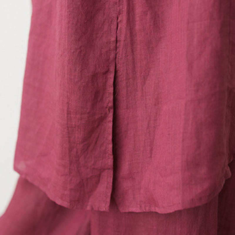 Buddha Stones Casual 2pcs Plain Three Quarter Sleeve Slanted Collar Shirt Top Skirt With Pockets Meditation Zen Tai Chi Clothing Women's Set - image 11