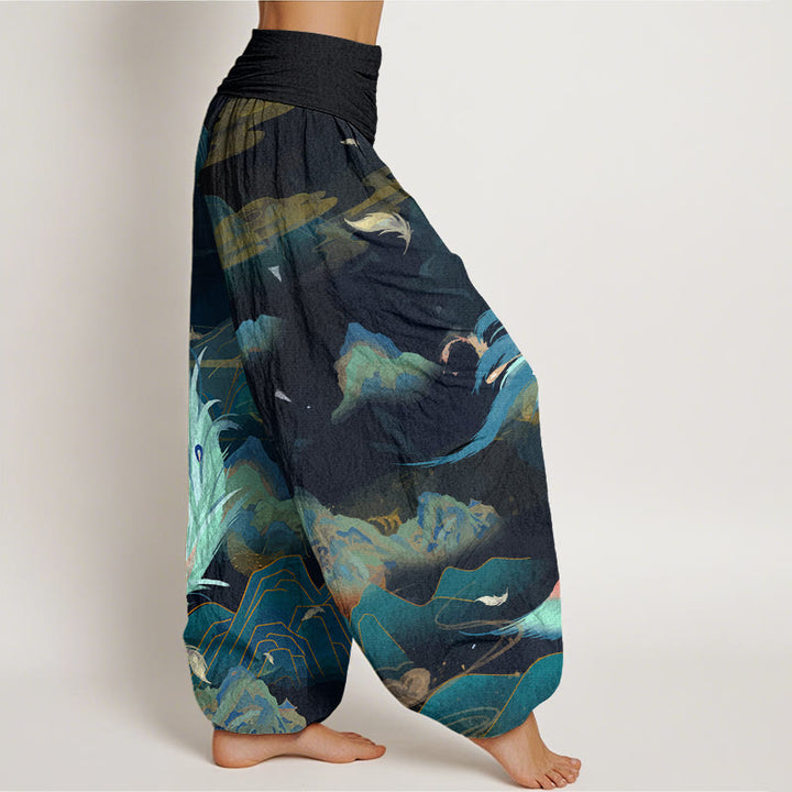 Buddha Stones Cotton Phoenix Mountain Cloud Pattern Women's Elastic Waist Harem Pants - image 2