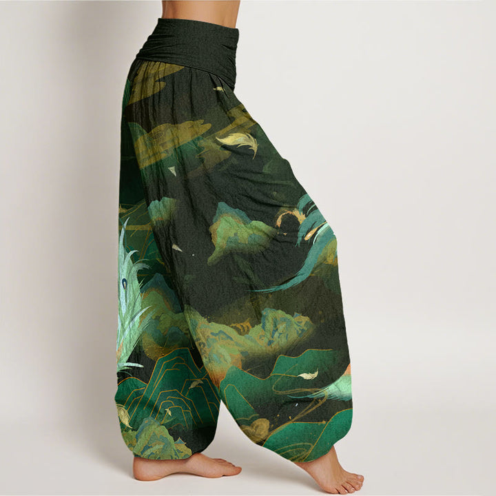 Buddha Stones Cotton Phoenix Mountain Cloud Pattern Women's Elastic Waist Harem Pants - image 6