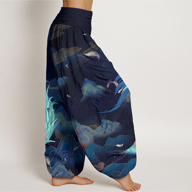 Buddha Stones Cotton Phoenix Mountain Cloud Pattern Women's Elastic Waist Harem Pants - image 9
