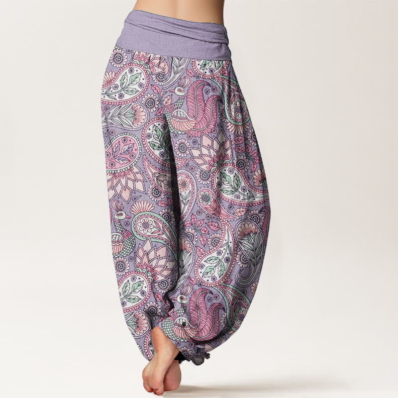 Buddha Stones Pure Cotton Cashew Flower Peacock Sunflower Design Women's Elastic Waist Harem Pants - image 1