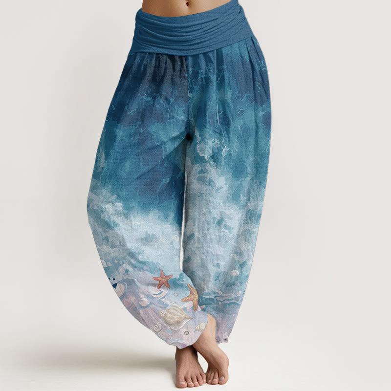 Buddha Stones Pure Cotton Vast Ocean Pattern Women's Elastic Waist Harem Pants - SteelBlue - US22，UK/AU26，EU54 (6XL) - image 6