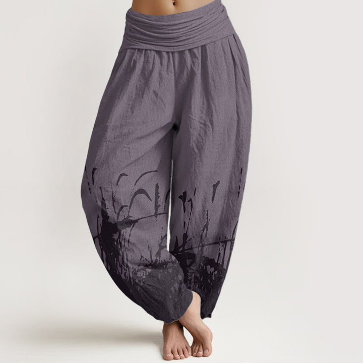 Buddha Stones Pure Cotton Wild Grass Pattern Women's Elastic Waist Harem Pants - Purple - US22，UK/AU26，EU54 (6XL) - image 8