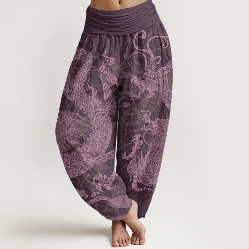 Buddha Stones Pure Cotton Dragon Auspicious Clouds Women's Elastic Waist Harem Pants - Purple - US22，UK/AU26，EU54 (6XL) - image 8
