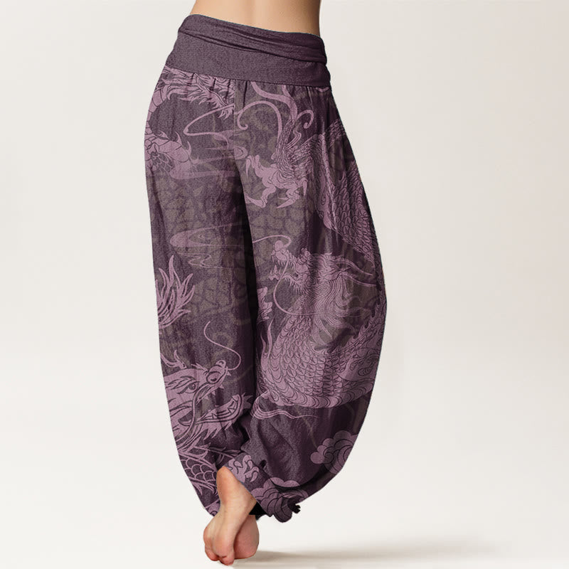 Buddha Stones Pure Cotton Dragon Auspicious Clouds Women's Elastic Waist Harem Pants - image 9