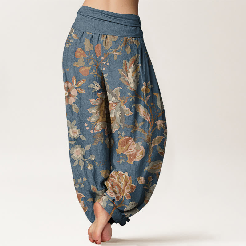 Buddha Stones Pure Cotton Casual Blooming Flowers Buds Design Women's Elastic Waist Harem Pants - image 9