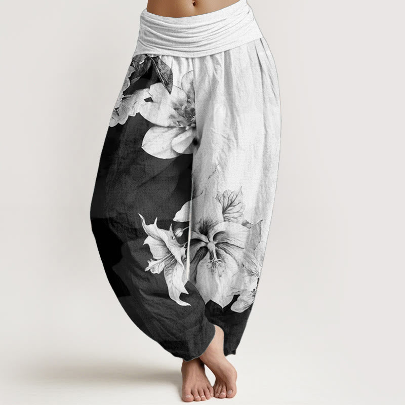 Buddha Stones Pure Cotton Camellia Pattern Women's Elastic Waist Harem Pants - WhiteSmoke - US22，UK/AU26，EU54 (6XL) - image 0