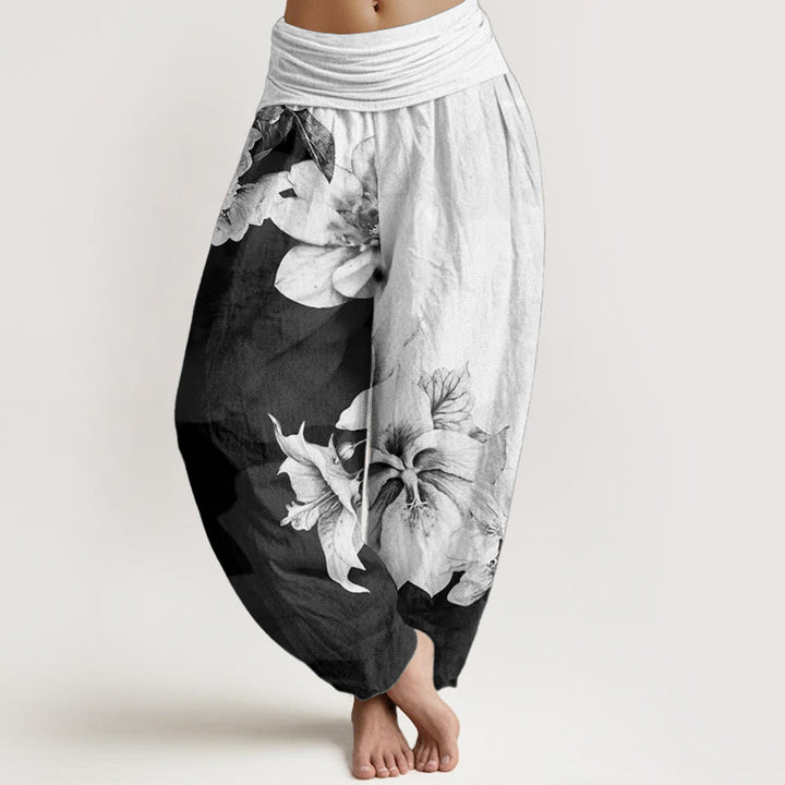 Buddha Stones Pure Cotton Camellia Pattern Women's Elastic Waist Harem Pants - WhiteSmoke - US22，UK/AU26，EU54 (6XL) - image 0