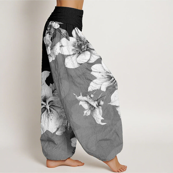 Buddha Stones Pure Cotton Camellia Pattern Women's Elastic Waist Harem Pants - image 11