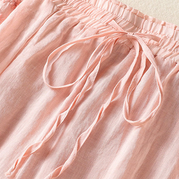 Buddha Stones Ethnic Embroidery Drawstring Cotton Linen Women's High Waist Wide Leg Pants With Pockets - image 10