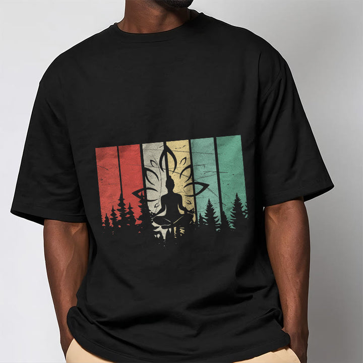 Buddha Stones Buddha Statue Meditating In Lotus Position Shadow Pattern Cotton Tee T-shirt - image 1