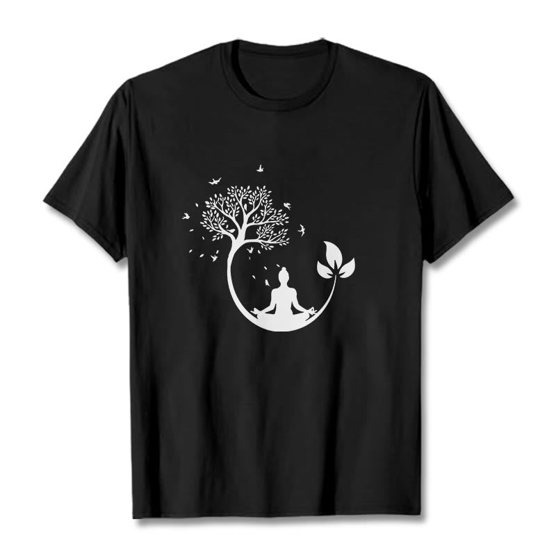 Buddha Stones Buddha Meditating In A Tree Pattern Cotton Tee T-shirt - Black - 2XL - image 5