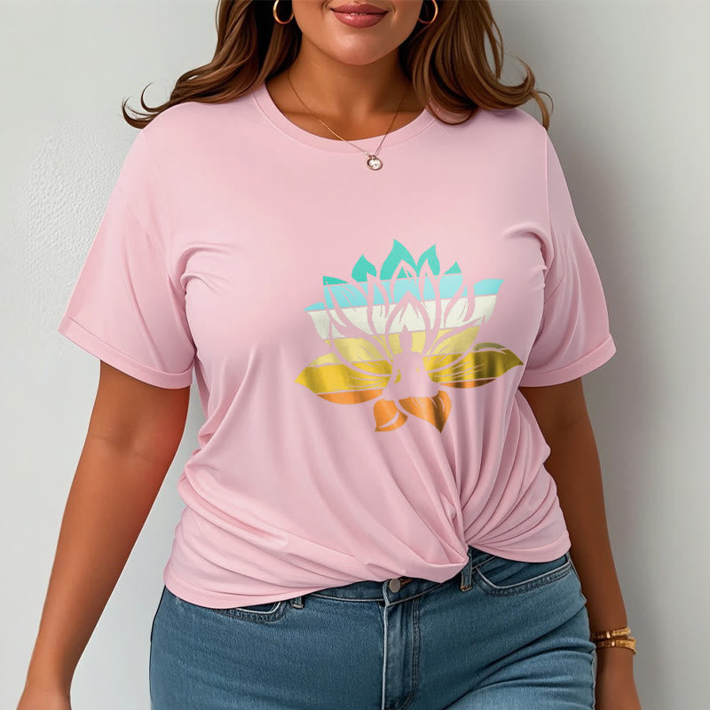 Buddha Stones Gradient-colored Lotus Flower Buddha Meditation Cotton Tee T-shirt - image 13
