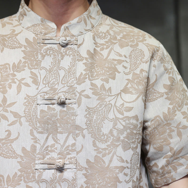 Buddha Stones Casual Jacquard Paisley Flower Plant Pattern Frog-Button Design Men's Cotton Shirt With Pockets - image 17